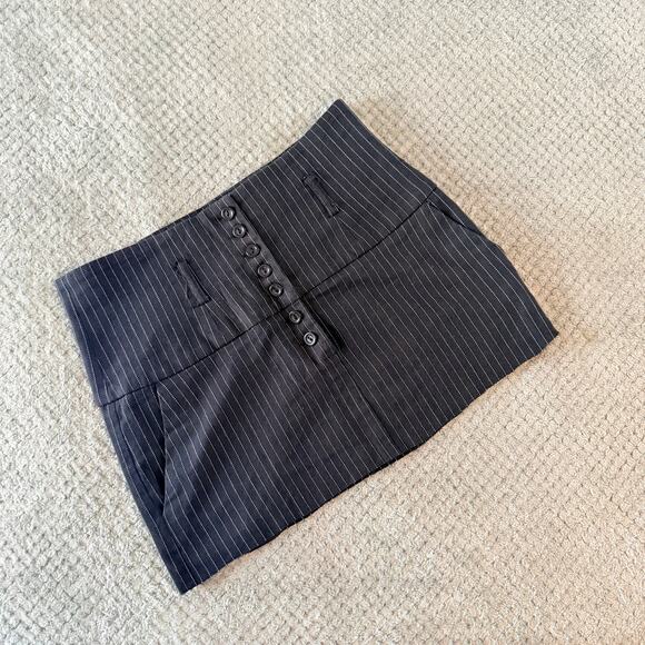 vintage y2k micro mini pinstripe button down skirt rampage 11 black - Picture 1 of 4